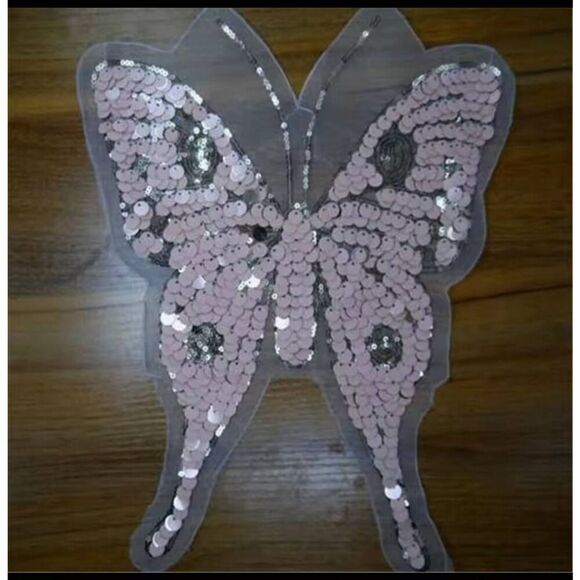 NWOT Seqiun Pink and Gold Champagne Sew On Butterfly Applique 10"x 11" - Picture 1 of 3